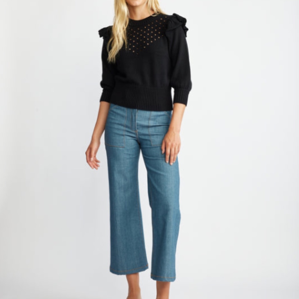 Self Contrast Gwyneth Ruffle Crop Sweater
